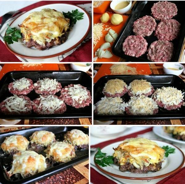 Стожки из фарша и картофеля в духовке