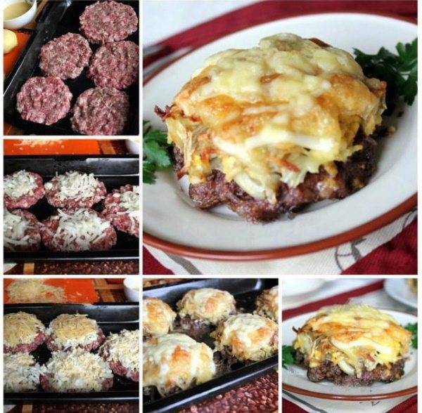 Стожки из фарша и картофеля в духовке